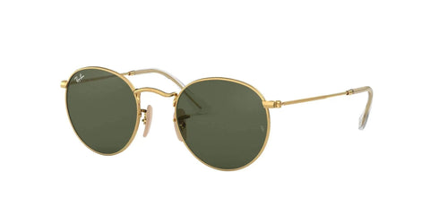 RB3447N Round Metal Sunglasses with flat lenses gold frame and green G-15 lenses unisex 50mm classic round style side view