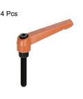 4 Pack Slick Quick Release Clamping Lever Handles With M8 X 50mm Male Thread Rotary Knobs For Heavy Hitting Aluminum Machine Adjustments And No Sweat Workshop Setup In Durable Orange Coating - Orange lever handle close-up.