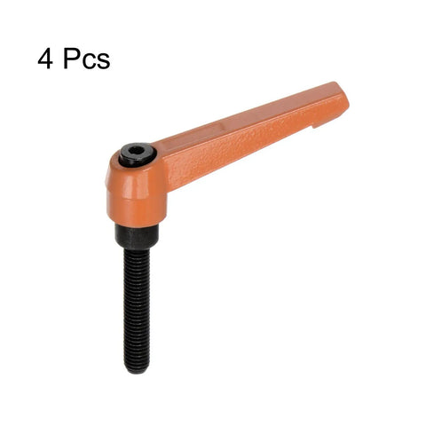 4 Pack Slick Quick Release Clamping Lever Handles With M8 X 50mm Male Thread Rotary Knobs For Heavy Hitting Aluminum Machine Adjustments And No Sweat Workshop Setup In Durable Orange Coating - Orange lever handle close-up.