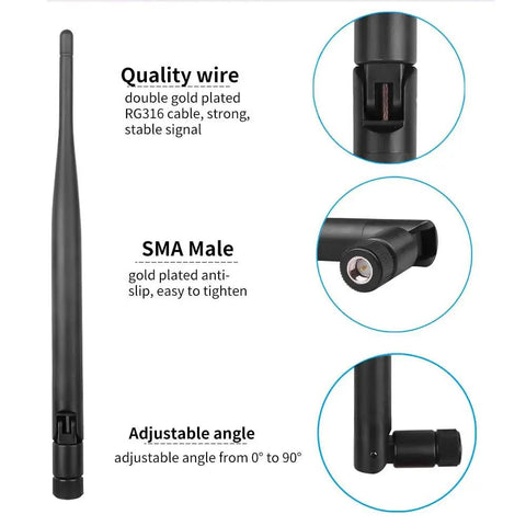 Diagram of 4G LTE Cellular Trail Camera Antenna 5dBi SMA Male For Hotspot Router And Wireless Modem with RG316 cable and adjustable angle