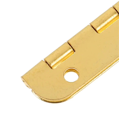 Close-up of hinge from Heavy Duty Mini Piano Hinges 10 Pack For Wood Boxes Cabinets And Chest Lids Smooth Operation For Doors DIY