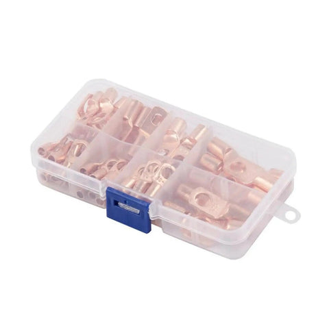 Heavy Duty 60 Piece Assorted Copper Wire Ring Connectors For Car Battery Starter Cable Welding And Electrical Wiring Crimp Terminals Kit in case