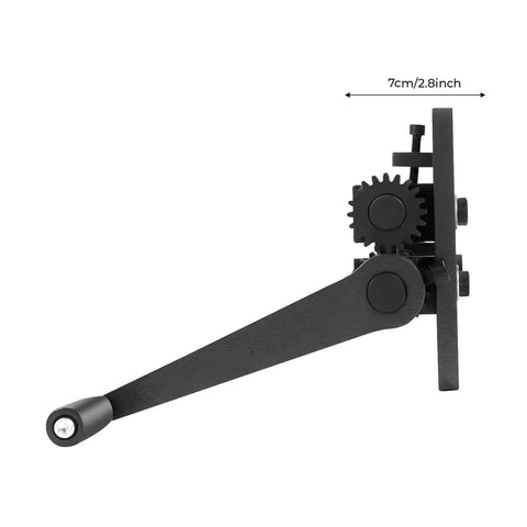 Side view of Manual Bead Roller RM12 With 6 Die Beading Set, hand crank handle, and gear mechanism for sheet metal automotive bodywork.