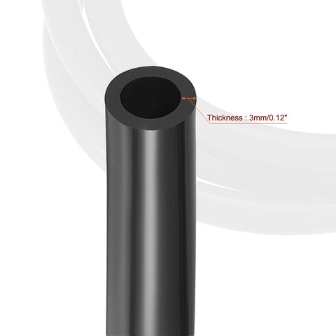 Close-up of Silicone Vacuum Tubing Hose With Inner Diameters From One Eighth Inch To One Half Inch, 6.6 Ft Black High Temperature Engine Vacuum Hose For Air Liquid And Oil Lines, Durable One Eighth Inch Wall Thick Tubing showing thickness.