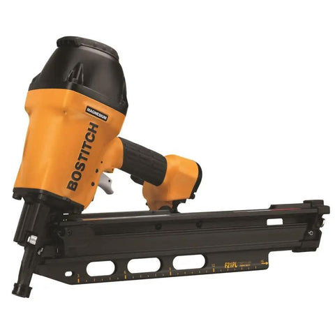 Badass Pneumatic Framing Nailer Firing Round Head Nails From One Point Five To Three Point Five Inches, magnesium body, side view.