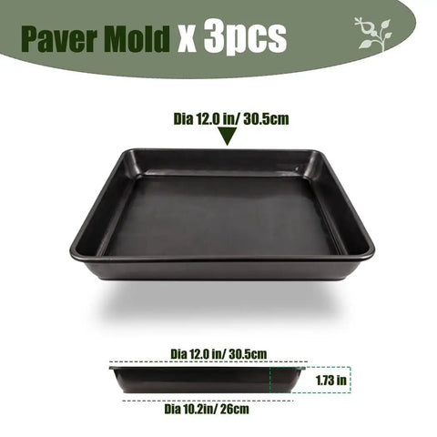 3 Piece Stepping Stone Molds For Concrete Pavers Square 12 By 12 Inch With 1.73 Inch Depth Dope Garden Path Kit, black plastic mold