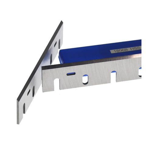 High Speed Steel Planer Blades Pair Sharp Replacement Knives For Woodworking Machine Workhorse Grade set showing two blades with sharp edges.