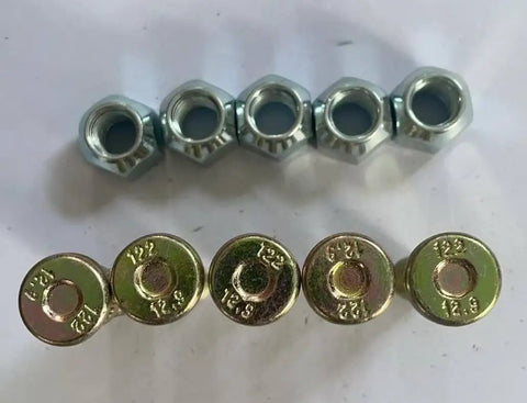 Five Pack 1/2-20 x 2 in Press-In Wheel Studs With Lug Nuts, Knurled For Dexter Trailer Hub 3500-7000 Lb shown from top view
