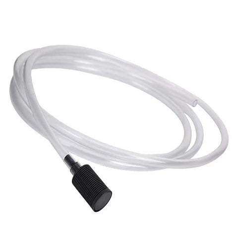 Downstream Soap Injector Hose Kit For Pressure Washers 10 Ft PVC Siphon Hose with filter, viewed coiled and ready for use.