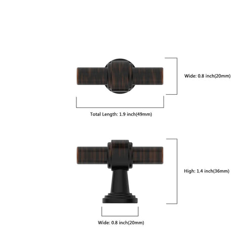 Oil Rubbed Bronze Cabinet Knobs Set, 10 Pack, 1 Inch 25mm For Cabinets And Drawers, Kitchen Cabinet Hardware And Dresser Knobs, Rust Proof Zinc Alloy With Matte Finish And Scratch Resistant CK0081 By Coinkoly, front and side view dimensions.