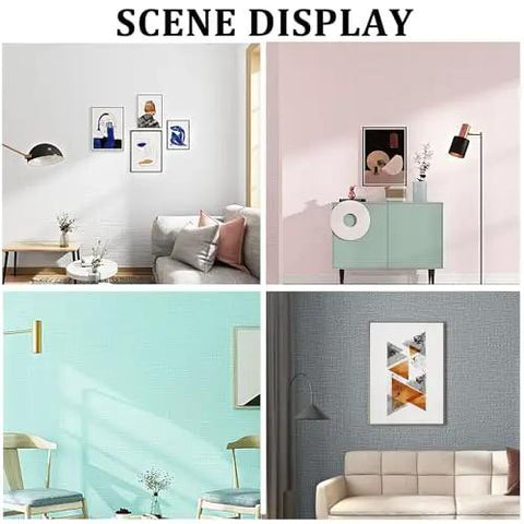 Scene display showing various rooms with Extra Thick 5Mm Self Stick Wallpaper To Warm Chilly Walls Peel Away 3D Texture.