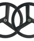 Carbon Fiber 56mm Clincher Wheel TriSpoke Wheelset For Road Bike With 3K Matte Finish 700C Sick Aero Performance Novatec Hubs 1685g Per Pair Built For Climbs And Sprints, two wheels view