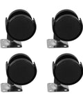 4pcs Inch Swivel Plate Casters for Rolling Chairs and Office Furniture, black plastic wheels with metal plates for easy mobility.