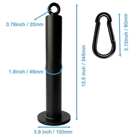 Heavy Duty Loading Pin With Carabiner For 2 Inch Olympic Plates, Long Pin For Cable Pulley System And Lat Pulldown, Black Steel, Dimensions