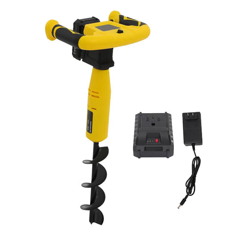 Cordless Electric Post Hole Digger With 11 By 3 Inch Auger Bit for fence posts, garden and farm use, shown with charger and battery