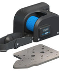 Heavy Duty Mounting Plate For AnchorZone 20 And StrikeZone 25 Anchor Winches In Black Finish, shown with blue rope and metal plate