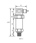 Technical drawing of G1/4 Inch Pressure Transducer Sensor 0-2000Psi 0-600Psi 0-50Psi 0-10Bar Gauge And Absolute 4-20mA Output Industrial