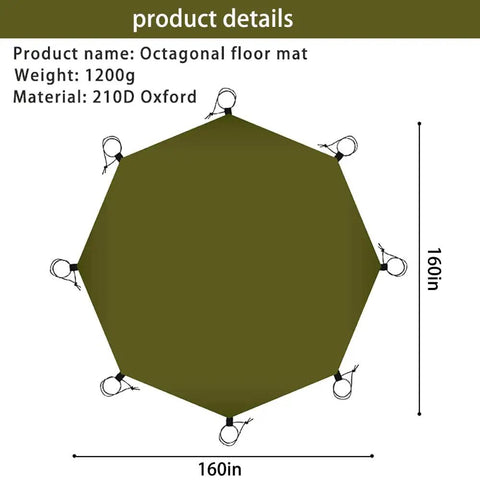 Ultralight Waterproof Tent Footprint Ground Sheet For Camping 13.5 By 13.5 Ft Tarp Under Tent Mat showing 160 in octagonal size