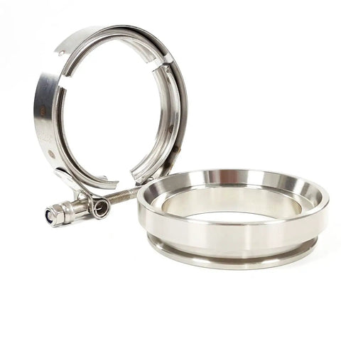 Beefed Up T304 Stainless V-Band Clamp Flange Kit, 3.25 Inch Inlet, 4.25 Inch Clamp Width, CNC Machined Flanges For GT45 Turbo Pipe
