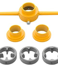 PVC Pipe Threader Kit For Quick No Fuss Threading Six Piece Tool Set with 1/2 Inch 3/4 Inch 1 Inch NPT Die Sets, manual hand tool
