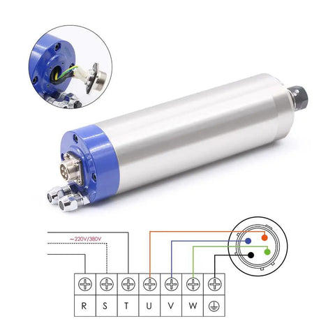 Dope 1.5KW ER16 Water Cooled CNC Spindle Kit with wiring diagram detail for hobby CNC projects
