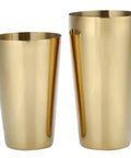 Top Shelf 304 Stainless Steel Cocktail Shaker Set With Polished Rustproof Finish Bartender Kit showing two gold cocktail shaker cups.