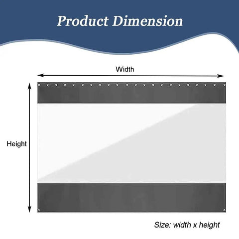 Heavy Duty Transparent Door Curtain dimensions illustration, showing width and height measurements, waterproof and windproof shield.