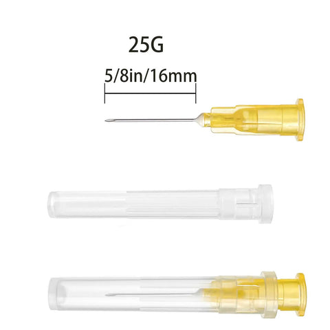 25G 5/8 Luer Lock Syringe Needles, 100 Pack, Individually Packaged, Stainless Steel and Polypropylene Pro Grade Lab Gear