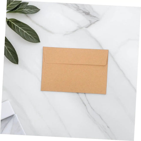 60 Pack Self Adhesive Kraft Paper Envelopes 10.8 By 15.9 Cm Letter Size For Invitations And Cards Secure Seal displayed on table
