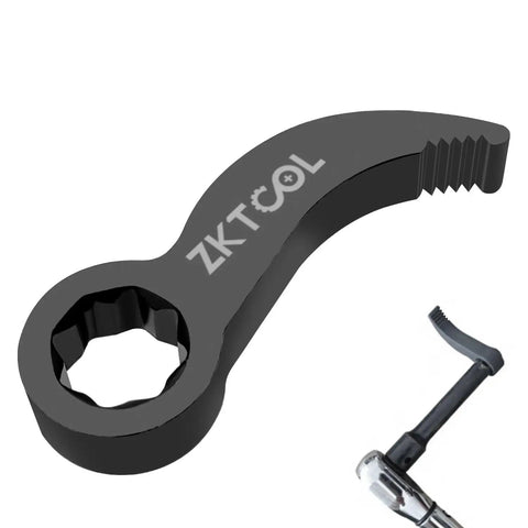 1/2 Inch Drive Pry Bar Adapter Head With Adjustable Angle, 8 Point Square Profile Crowbar Attachment, SCM440 steel, shown with ratchet
