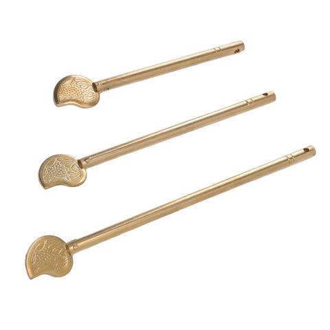 Brass Chinese Cabinet Latch Set 3 Pack Locking Pins For Drawers Wardrobes And Doors showing three brass leaf-shaped latches.
