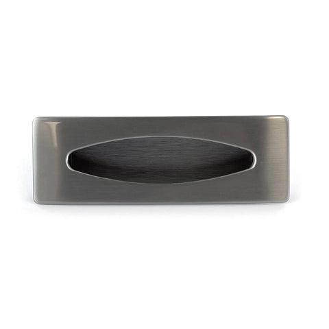 Front view of Brushed Nickel Modern Recessed Cabinet And Drawer Pull Handle, 3-Inch Center-To-Center, 3 11/16 Inch Length
