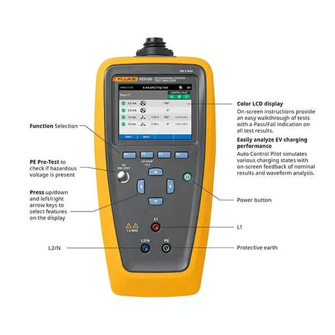 Heavy Duty Electric Vehicle Charging Station Analyzer With Type 1 Plug For Knockout AC Diagnostic Testing features a color LCD display.
