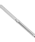 Close-up of a Left And Right Swage Lag Screws Cable Railing Kit Pro Grade T316 Stainless Steel 1 Eighth Inch Hardware screw