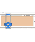 Diagram of Benchtop Board Slab Flattening Jig For Your Router Sled System Precision Easy Flat Faces On Wood Slabs End Grain Boards And Resin Projects Durable Tabletop Jig That Fits Most Woodworking Routers showing measurements for workpiece and setup.