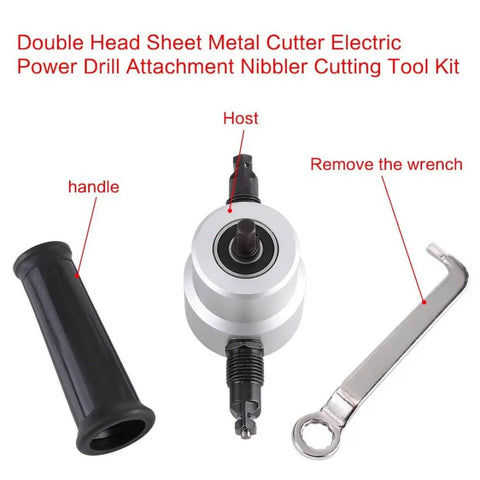 Power Drill Nibbler Attachment For Metal Sheets With Double Blade, 360 Degree Adjustable Head, Orange Accessory and Wrench Kit