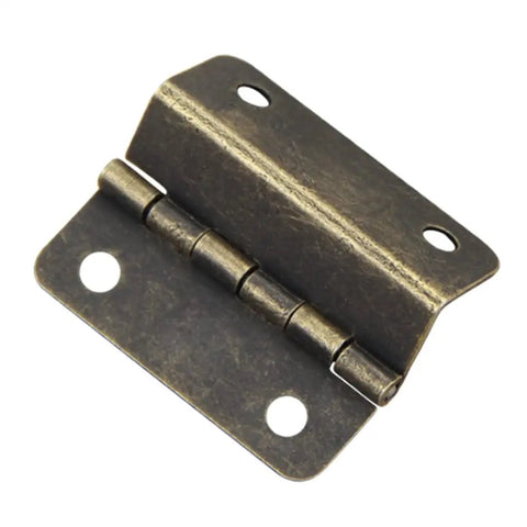 Close-up of a vintage 4-hole steel hinge from a Set Of 10 Classic Cabinet Door Hinges For Wood Boxes And Furniture Vintage Old Fashioned 4 Hole Hinges With Durable Craftsmanship Easy Install Strong Steel Great For Cabinets Closets Shoe Cabinets Dressers And Home Decor.