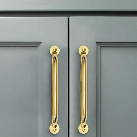 Premium Polished Brass Cabinet Pulls 10 Pack Heavy Duty 8 Inch Hole Center Drawer Handles Zinc Alloy for kitchen cabinet doors.