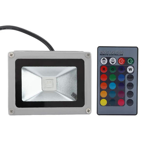 Onythral RGB LED Flood Light for Garden Lighting Remote Control with remote, showcasing its compact design and features.