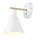 Dope Lofty Chic Modern Matte White Wall Sconce With Brass Accent 1 Light Plug-In Or Hardwire Stepless Dimming Rotary Switch