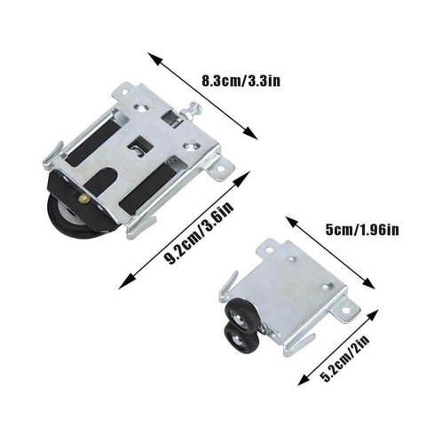 Sliding Door Roller Kit For Wardrobe And Patio Doors With Solid Wheel Bearings And Steel Frame Rails DIY Friendly Top And Bottom Wheels Durable Alloy Construction Replacement Part For Smooth Tracks And Easy Install with dimensions shown