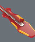 VDE Insulated Slotted Screwdriver 160iS showing hard and soft grip zones for speed and torque, close-up of handle design