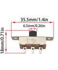 8 Pack DPDT Panel Slide Switches 2P3T On Off On 3 Position 6A 125V And 3A 250V AC Rating dimensions labeled 35x13x18mm