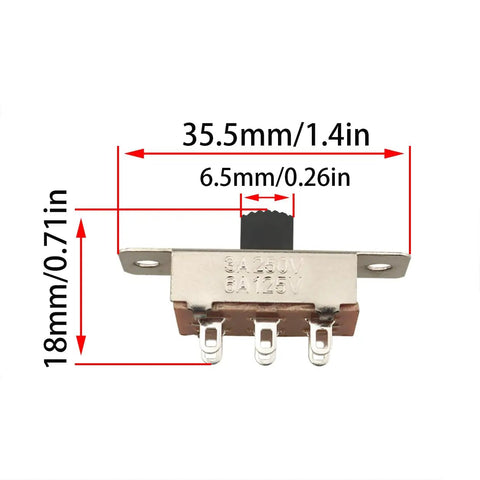 8 Pack DPDT Panel Slide Switches 2P3T On Off On 3 Position 6A 125V And 3A 250V AC Rating dimensions labeled 35x13x18mm