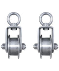 Two Pack Heavy Duty H Groove Caster Wheels Built Like A Tank Featuring 304 Stainless Steel Directional Rollers and Dead Quiet 360 Spin Smooth Glide For Sliding Doors And Wire Rope Tracks.