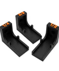 Magnetic Ratchet Holder Set For Toolbox showing 3 modular tool holders for 1/4, 3/8, and 1/2 inch wrenches and sockets, black with orange labels