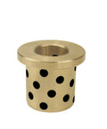 Rugged Flanged Bronze Graphite Bushings Self Lubricating Oilless Bearings That Run Smooth As Butter Through Harsh Environments Heavy Duty Shaft Sleeves With Zero Hassle Maintenance And Battle Ready Durability 2 Pack close-up of a flanged brass composite sleeve with black dots