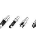 Top Shelf Carbon Steel Wood Plug Cutter Set Featuring Straight And Tapered Bits From Quarter To Five Eighth Inches for quick hole patching.