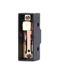 Z-15GD-B Top Shelf Industrial Limit Switch with silver SPDT contacts viewed from the side showing internal components for heavy machinery.