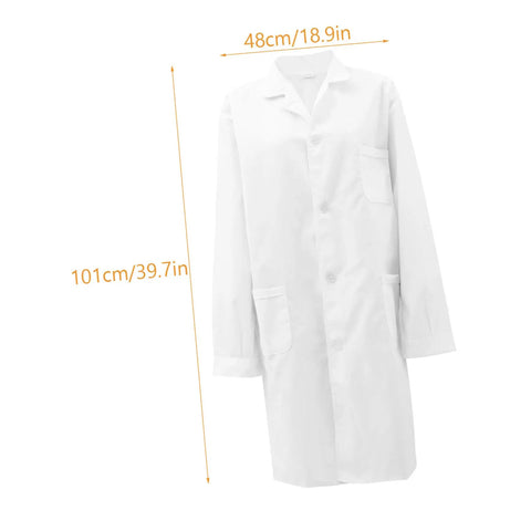 Mens Lab Coat Costume For Adults, Breathable White Doctor Jacket, Skin Friendly Medical Coat with size measurements